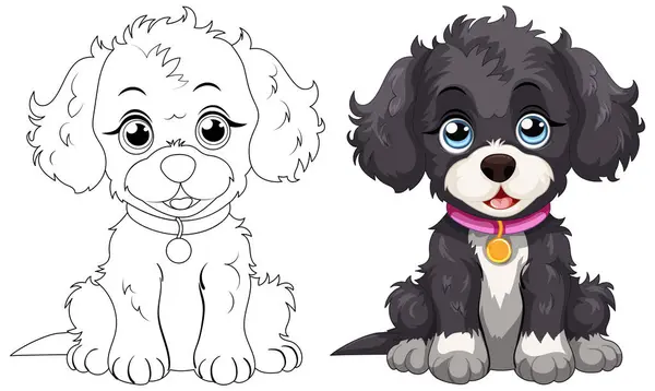 Two Cute Puppies Playful Vector Illustration — Stock Vector