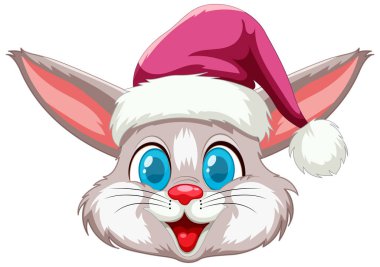 Noel Baba şapkası takan sevimli bir tavşan..