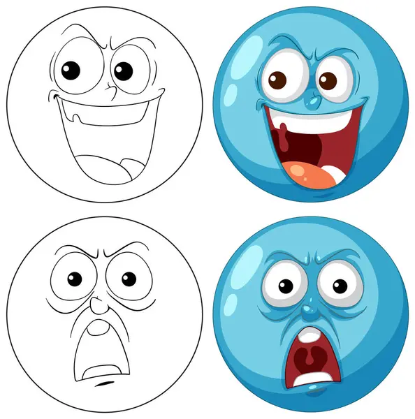 Четыре Мультяшных Лица Показывающие Разные Эмоции Стоковая Иллюстрация