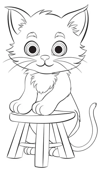 Entzückendes Cartoon Kätzchen Hockt Auf Einem Kleinen Hocker Stockvektor