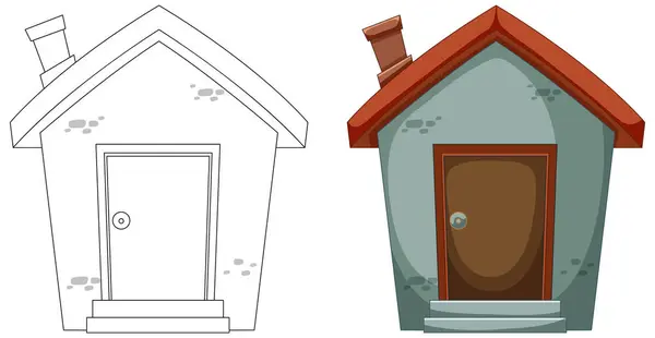 Vektor Illustration Eines Hauses Vor Und Nach Der Renovierung Stockvektor