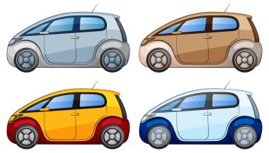 Kompakt arabaların dört stilize vektör çizimi.