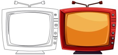 Renkli ekranları ve antenleri olan iki eski televizyon..