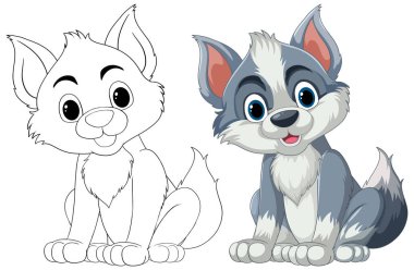 Siyah beyaz, renkli köpek yavrusu dönüşümüne