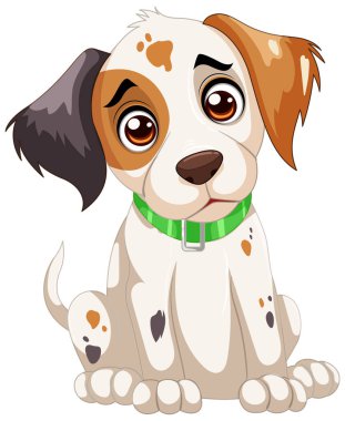 Şirin bir çizgi film köpeği neşeli bir bakışla oturuyor.