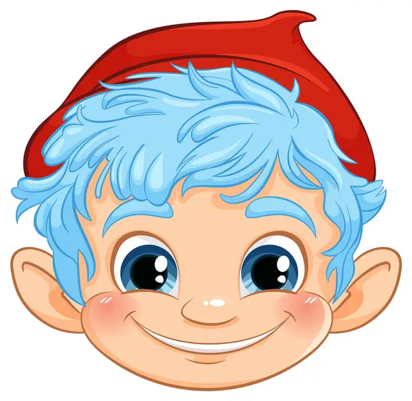 Cartoon Illustration Smiling Elf Blue Hair — Stock Vector