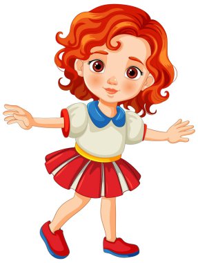 Dans eden neşeli genç bir kızın vektör çizimi.