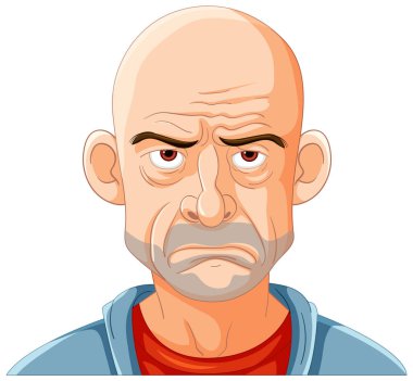 Vector illustration of a displeased bald man clipart
