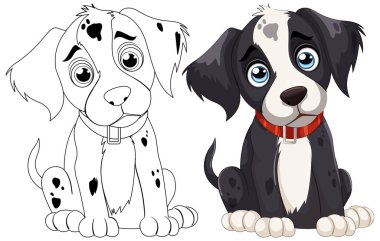 İki sevimli çizgi film Dalmaçyalı anlamlı gözlü yavrular.