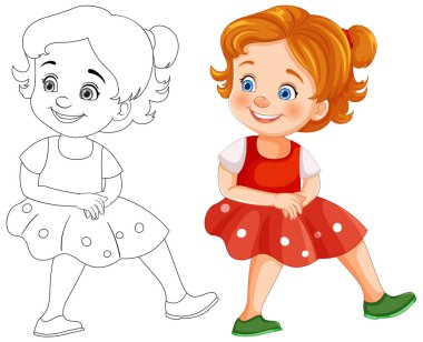 Renkli ve çizgi sanatı olan bir kızın vektör çizimi.