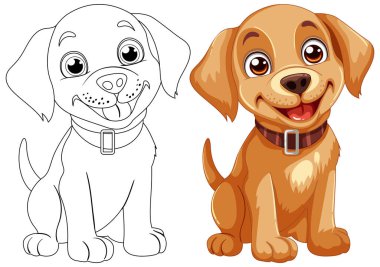 Çizgi film tarzında iki neşeli köpek.