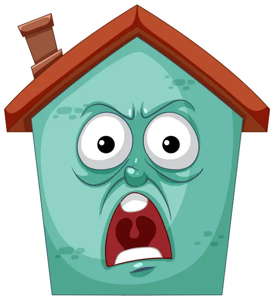 Colorful Illustration Shocked House Face — Stock Vector