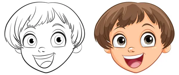 少年キャラクターイラストの2段階 — ストックベクタ