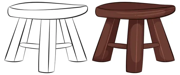 Vector Graphic Two Wooden Stools Colored Outlined — Stock Vector