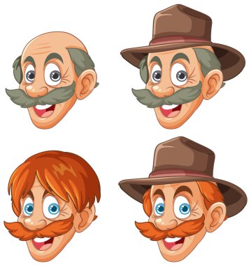 Farklı ifadeler gösteren dört çizgi film yüzü.