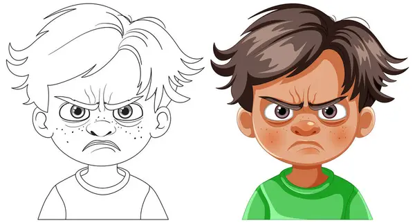 Vector Illustration Boy Angry Face — Stock Vector