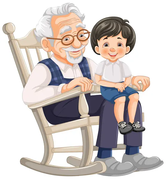 Älterer Mann Und Kleiner Junge Lächeln Auf Schaukelstuhl Stockvektor