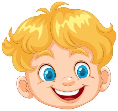 Neşeli çizgi film ifadesiyle parlak gözlü çocuk.