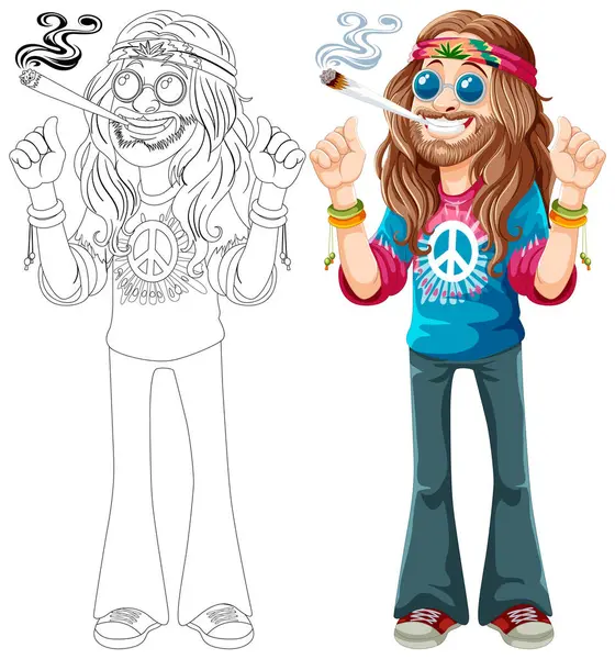 Kleurrijke Hippie Met Vredessymbolen Gezamenlijke — Stockvector