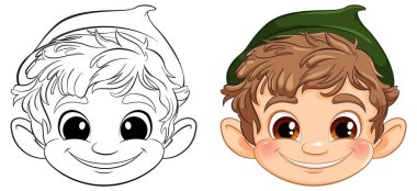 Komik, neşeli bir ifadeyle çizgi filmdeki elf çocuk..