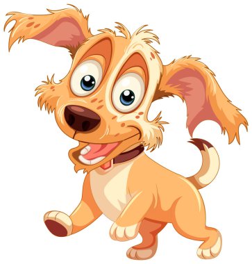 Mutlu, oyuncu bir köpeğin çizgi film çizimi.
