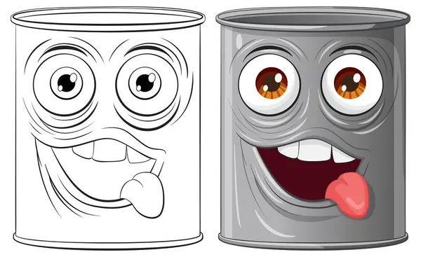Two Cartoon Cans Showing Playful Expressions — Stock Vector