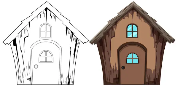 Dvě Etapy Ilustrace Domu Skica Barvu — Stockový vektor