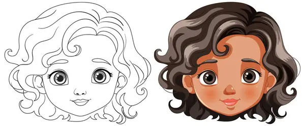 Two Cartoon Kids Different Hairstyles Features — Stock Vector