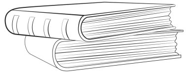Kapalı bir kitap yığınının siyah beyaz çizimi