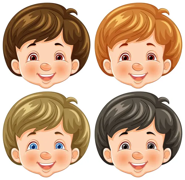 Quatre Enfants Joyeux Dessin Animé Avec Différentes Coiffures — Image vectorielle
