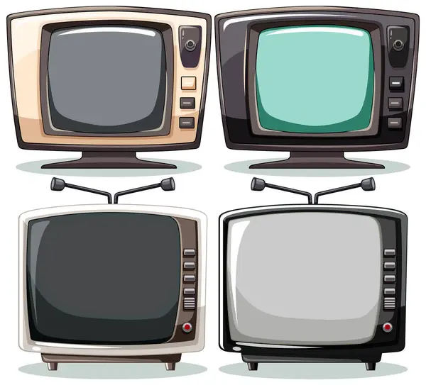Quatre Téléviseurs Rétro Avec Différentes Couleurs Écran — Image vectorielle