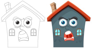 Şaşırmış ve kızgın duyguları olan iki animasyon evi..