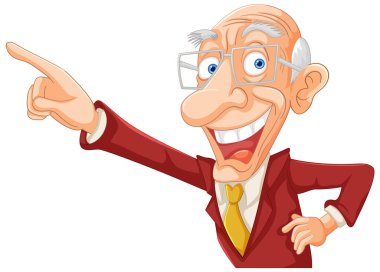 Hevesle el kol hareketi yapan yaşlı çizgi film karakteri