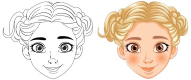 Çizgi sanatı ve bir kızın renkli yüzü.