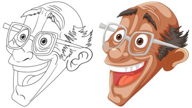Neşeli ifadeler gösteren iki karikatürlü yüz..