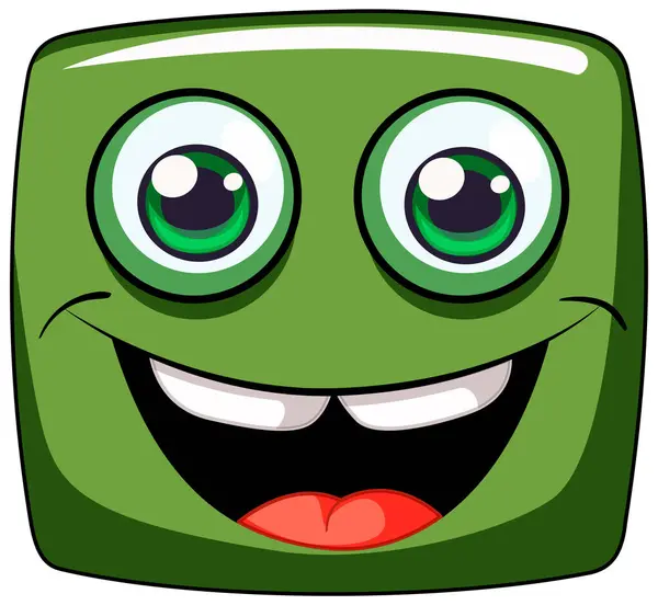 陽気な緑の正方形の顔のベクトルイラスト — ストックベクタ