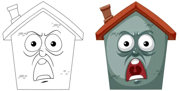 Two Houses Human Facial Expressions — Stock Vector