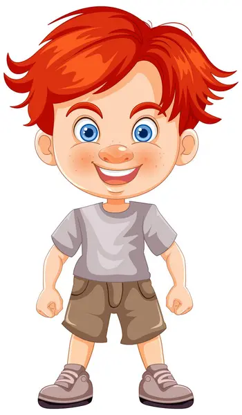 Cheerful Red Haired Boy Casual Clothes — Stock Vector