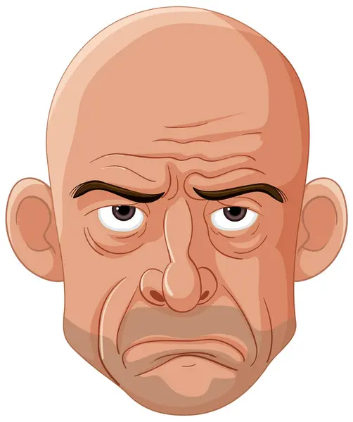 Vector Illustration Bald Grumpy Man Face — Stock Vector
