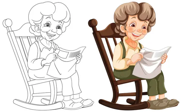 Красочные Линейные Художественные Иллюстрации Контента Пожилой Женщины Лицензионные Стоковые Иллюстрации