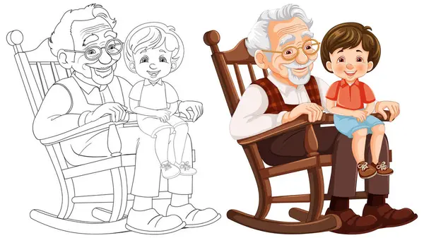 Colorful Sketch Illustration Grandparent Child — Stock Vector
