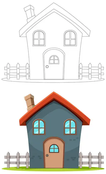 Vektorillustration Eines Hauses Von Der Skizze Zur Farbe Vektorgrafiken