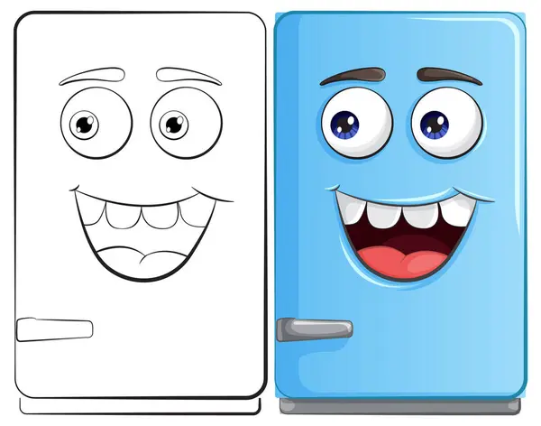 Dois Sorrindo Refrigeradores Dos Desenhos Animados Lado Lado Ilustração De Stock