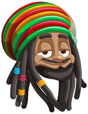 Rastafarian şapkalı ve rastalı gülümseyen bir karakter..