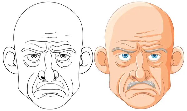 Dos Caras Dibujos Animados Con Expresiones Tristes Exageradas — Vector de stock