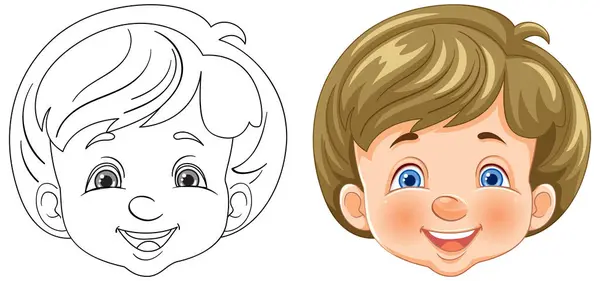 Vektorillustration Ett Lyckligt Barns Ansikte Färgat Och Skisserat — Stock vektor