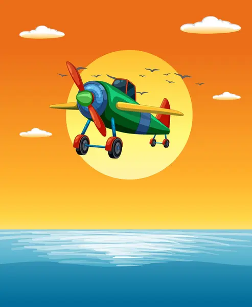Colorful Old Fashioned Airplane Soaring Sky Stock Illustration