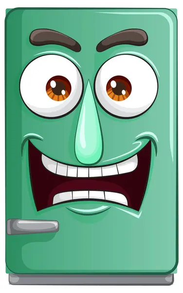 带有滑稽表情的焦急绿色冰箱 矢量图形