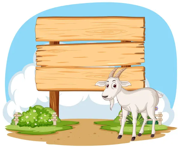 Illustration Goat Standing Next Sign — Stock Vector