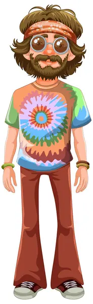 Personagem Hippie Colorido Retro Estilo Arte Vetorial — Vetor de Stock